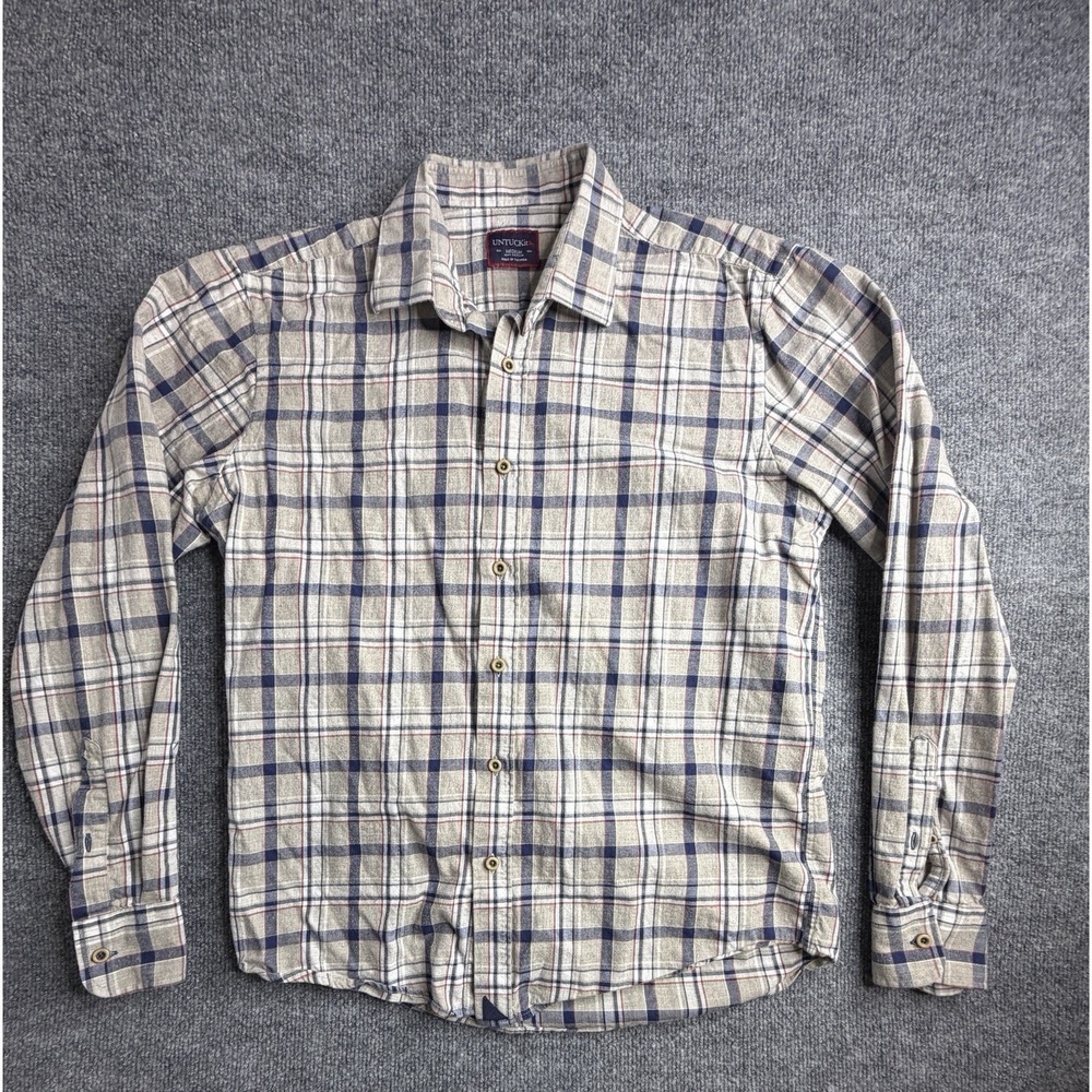 Untuckit Shirt Mens M Long Sleeve Button Up Plaid Pocket 100% Cotton Striped